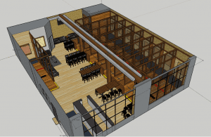 3D rendering of the Dueling Axes interior layout